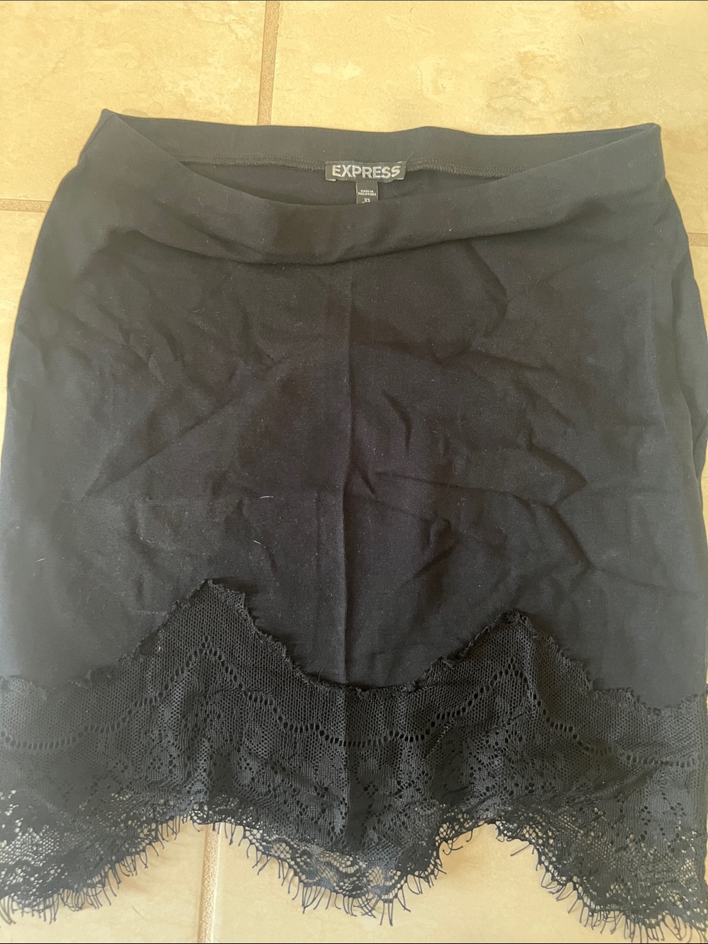 Express Black Mini Skirt with Lace Hem
